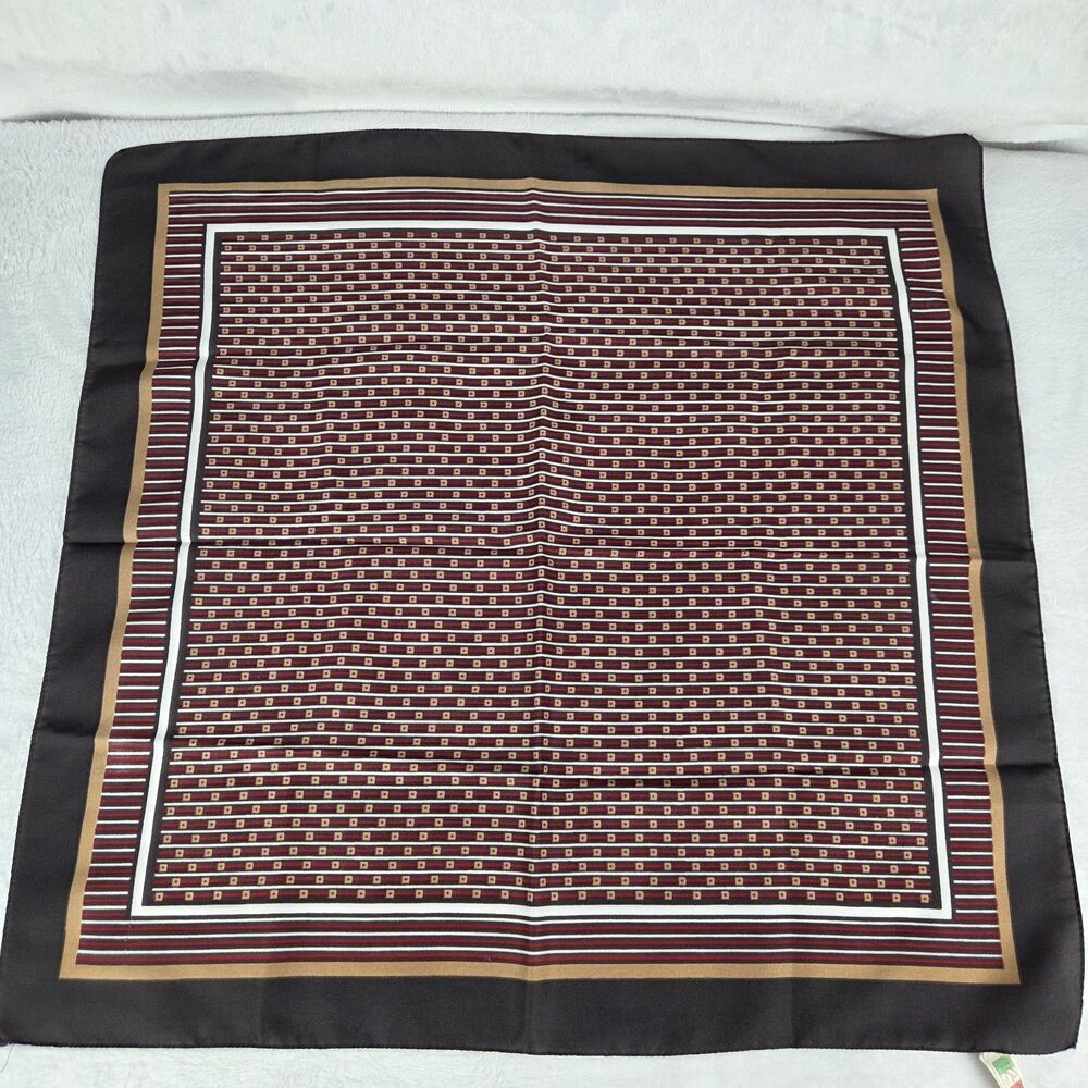 Vintage Glentex Scarf Brown Gold Geometric Print 22"x23" Made‎ in Italy
